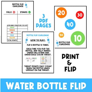 Défi retournement de bouteille d'eau | Jeux de papier | Activités imprimables | Défis pour les enfants | Cartes de tâches | Jeux de récréation | Marques de pointage | Mathématiques |