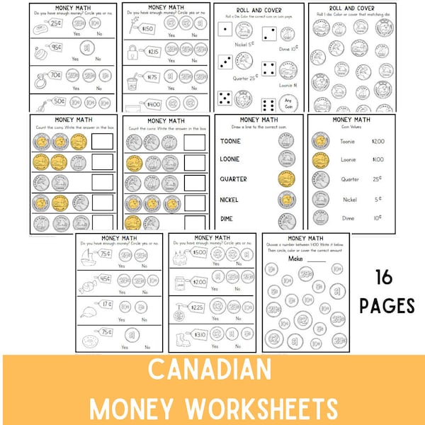 Canadian Money | Canadian Coins | Math Worksheets | Learning Money | Money Value | Money Math  | Math Center | Counting | Financial Literacy