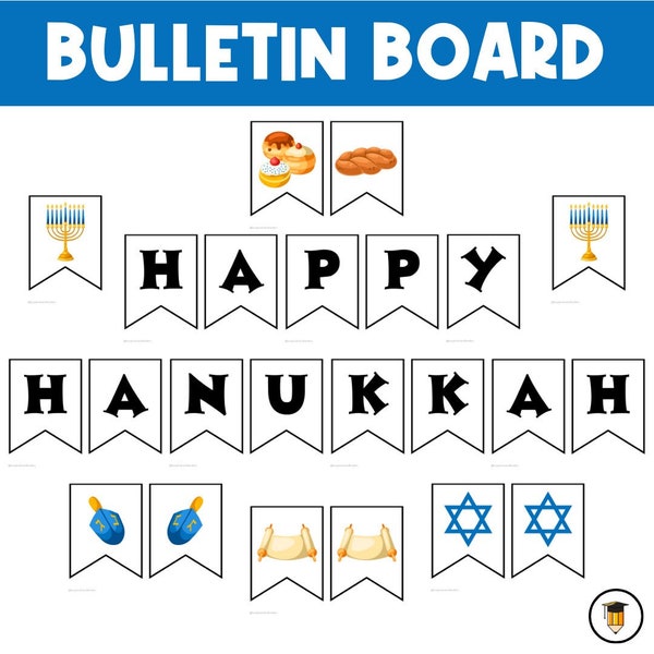 HANUKKAH BANNER | Happy Hanukkah | Hanukkah Decor | Hanukkah Bulletin Board | Wall decor | Classroom decor | Decorations for Hanukkah