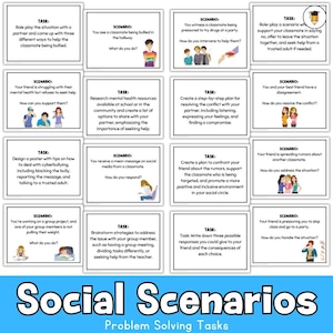 Escenarios sociales/Resolución de problemas/Tarjetas de tareas/Adolescente/Escuela secundaria/Historia social/Bullying