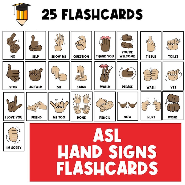 FLASHCARDS ASL / Segni con le mani / Flashcard sulla lingua dei segni / Comunicazione / Schede flash / ASL / Libro occupato / Autismo / Segnali con le mani / Sordi