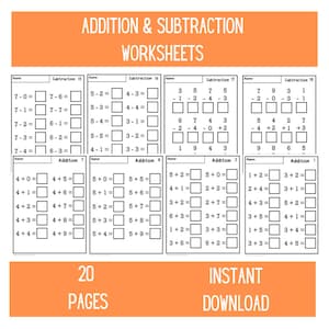 Kindergarten Math Worksheets |  Addition Worksheets | Subtraction Worksheets | Preschool Counting | 1-20 | Numbers | Busy Book | Download