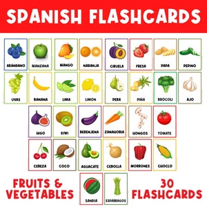 SPANISH FLASHCARDS | Fruits and Vegetables | Preschool Flash Cards | Watercolor Activities | Busy Book | Spanish Activities | Download
