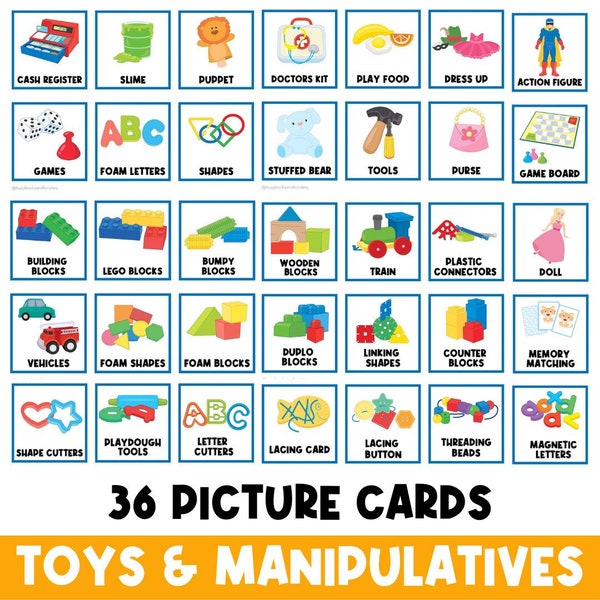 PHYSICAL COPY: Toys and Manipulatives | First Then Board | Visual | Toddler | Toy Bin Label | Task Card | Classroom Picture Cards | Autism