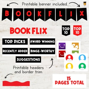 BULLETIN-ANZEIGE | Bibliothek Display | Kinderbuch | Lektüre | Klassenzimmer Dekor | Zurück zu Schule Printables | Bücher | Alphabetisierung | Spruchband