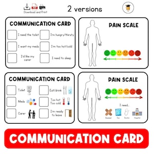COMMUNICATIEKAART | Dagelijkse schoolroutines | Eerst dan visuele hulp | Visueel schema | Taakkaart | Autisme | Senioren | Grafiek pijnschaal