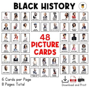 48 BLACK HISTORY-fotokaarten | Prikborddisplay | Zwart geschiedenisdecor | Afro-Amerikaans | Zakkaart | Visueel hulpmiddel | Flashcards