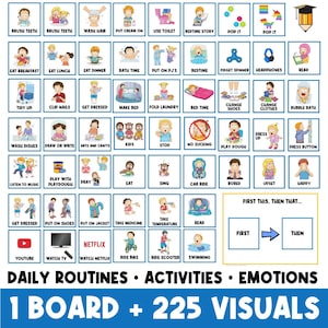COPIE PHYSIQUE : 1 tableau + 225 cartes illustrées | Embarquez ensuite | Aide visuelle | routine pour les tout-petits | Graphique | Carte de tâche | Besoins spéciaux | Autisme