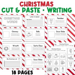 CHRISTMAS WRITING Kindergarten Cut and Paste Reading Writing Preschool
