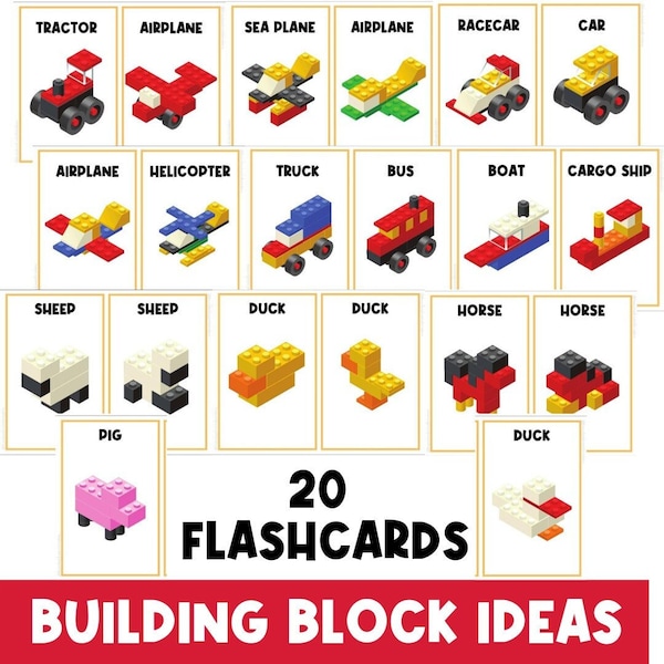 Building Blocks | Flashcards | STEM | Vehicles | Transportation | Busy Book | Fine Motor Activities | Hands On Learning | Farm Animals