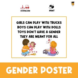 GENDER POSTER | Classroom Poster | Classroom Decor | Gender Equality | Elementary School | Teacher Printables | Daycare Poster | Wall Art