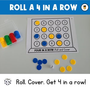 4 IN A ROW | Roll a Number | Dice Game | Preschool | Kindergarten | Classroom  Games | Board Game | File Folder Game | Printable Game