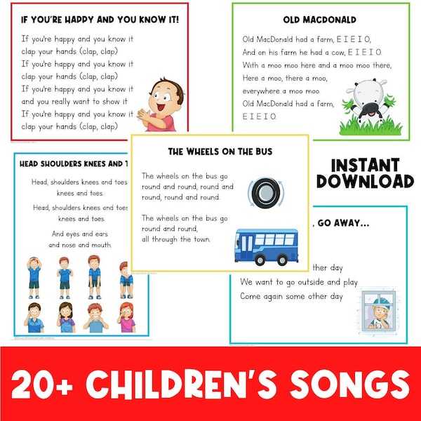 NURSEY RHYMES BUNDLE | Song Lyrics | Toddler and Preschool Activities | File Folder | Nursery Rhymes | Children's Songs | 5 Little Monkeys