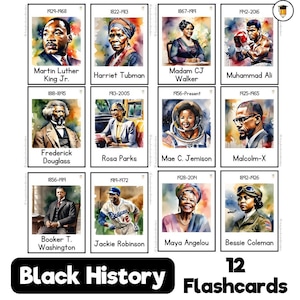 COPIE PHYSIQUE : 12 cartes mémoire sur l'histoire des Noirs | Affichage du tableau d'affichage | Décor de l’histoire des Noirs | Histoire afro-américaine | Héros noirs célèbres