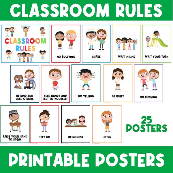 CLASSROOM RULES POSTERS | Whole Body Listening | Classroom Poster | Daycare | Educational Printable | Social Skills | Autism | Teachers