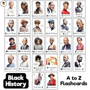 COPIE PHYSIQUE : Cartes mémoire de l'ABC sur l'histoire des Noirs | Présentoir pour babillard | Décoration histoire des Noirs | histoire afro-américaine | Célèbre noir