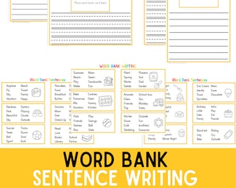 WORD BANK: Sentence Practice | Vocabulary | Writing Worksheets | Creative Writing | Sentence Building | Kindergarten | Grade One  | Literacy