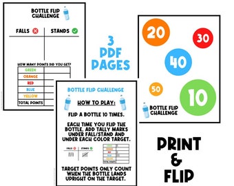 Water Bottle Flip Challenge | Paper Games | Printable Activities | Challenges for Kids | Task Cards | Recess Games | Tally Marks | Math |