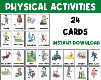 Tarjetas didácticas deportivas / Ejercicios para niños / Tarjetas didácticas para niños / Yoga / Actividades / Educación física / Actividad de descanso de movimiento
