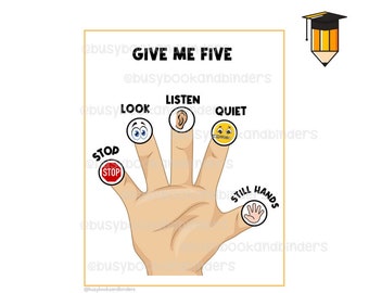 GIVE ME FIVE | Whole Body Listening | Classroom Poster | Daycare Poster | Educational Printable | Social Skills | Autism | Teachers
