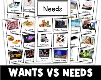 WANTS vs. NEEDS SORTING | Financial Literacy for Kids | Money | Infographic | Learn about money | Money Curriculum | Teen | Special Needs |