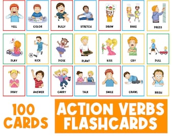 ACTION VERBS FLASHCARDS | Vocabulary | Parts of Speech | Positional Words | Kindergarten | Preschool | Literacy Center | Language