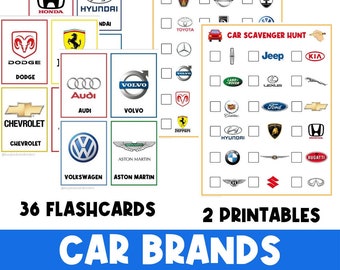Car Brands | Cars Flashcards | Scavenger Hunt | I Spy | Printables for Kids | Printable Games | Transportation | STEM | Science | Community