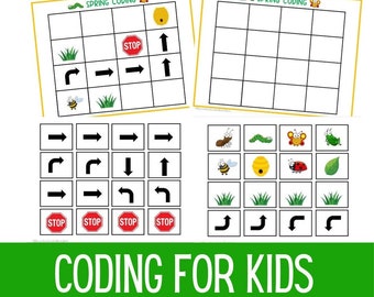 Codifica per bambini / Codifica direzionale / Fogli di lavoro di codifica / Libro impegnativo primaverile / Fogli di lavoro per la scuola materna / Attività primaverili / Insetti / Scuola materna