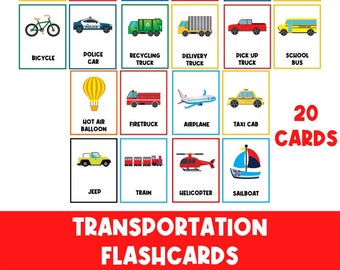Transportation Flashcards | Vehicles | Trucks | Cars | Flashcards for Kids | Busy Books | Printable | Homeschool | Preschool | Kindergarten