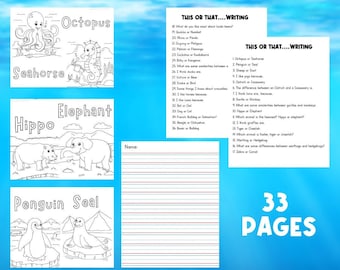 ANIMAL COLORING PAGES | Writing Worksheet | Coloring Activities | Sea Animals | Zoo Animals | Farm Animals | Coloring Book