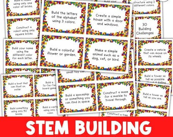 Défi des blocs de construction STIM | Flashcards | TIGES | Véhicules | Transport | Activités de motricité fine | Apprentissage pratique | Cartes de tâches