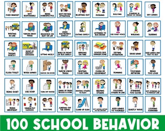 100 SCHOOL BEHAVIORS | School Expectations  | Student Behaviour | Behavior Chart | Task Card | Special Needs | Autism | Homeschool | Rules