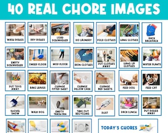 40 CHORES TASK CARDS  | Chore Chart | Daily Routine | First Then Board | Visual Aid | Visual Schedule | Behavior Chart | Real Pictures