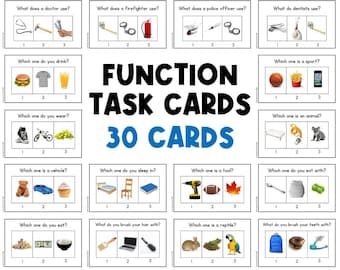 WH Questions | Functions Task Cards | Which One | Speech Therapy | ABA | Category | Autism | Flashcards for Kids | Multiple Choice