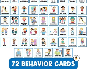 72 BEHAVIOR Picture Cards | First Then Visual Aid | Toddler | Behavior Chart | Task Card | Special Needs | Autism | Homeschool | Therapy