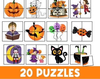 20 HALLOWEEN PUZZLES | Puzzles for Kids | Early Years | Puzzle | Fine Motor | Homeschool | Children's Puzzles | Instant Download | halloween
