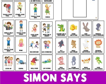 SIMON DIZ | Movimento | Exercícios para Crianças | Cartões de Memória para Crianças | Ioga | Atividades | Educação Física | Livro de Atividades | Atividade para Pausa no Movimento