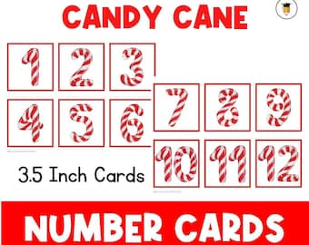 Number Cards | Candy Cane | Christmas Numbers | Calendar Cards | Pocket Chart | Picture Cards | Christmas Flashcards | Bulletin Board