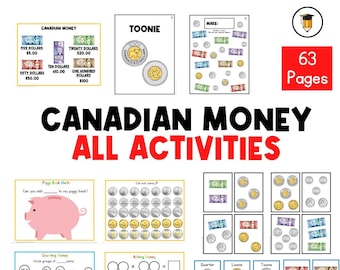 TODO EL DINERO CANADIENSE / Monedas canadienses / Hojas de trabajo de matemáticas / Aprender dinero / Valor del dinero / Matemáticas del dinero / Centro de matemáticas / Contar / Finanzas