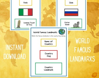 Geography | Famous World Landmarks | Countries | Flags | World Travel | Geography for Kids | Preschool Busy Book | Toddler Matching