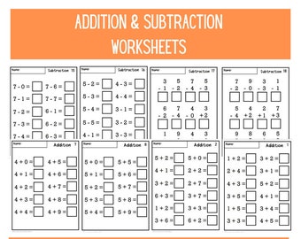 Kindergarten Math Worksheets |  Addition Worksheets | Subtraction Worksheets | Preschool Counting | 1-20 | Numbers | Busy Book | Download