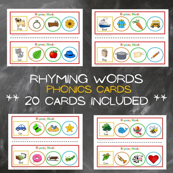 Rhyming Words Matching, Phonics, Preschool Activities, Busy Books, Home school worksheets, Busy Binders, Kindergarten Literacy, PreK, Rhymes