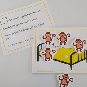PHYSICAL COPY: 5 Little Monkeys Song | Toddler Preschool Activities | File Folder Game | Nursery Rhymes | Busy Book | Children&#39;s Songs