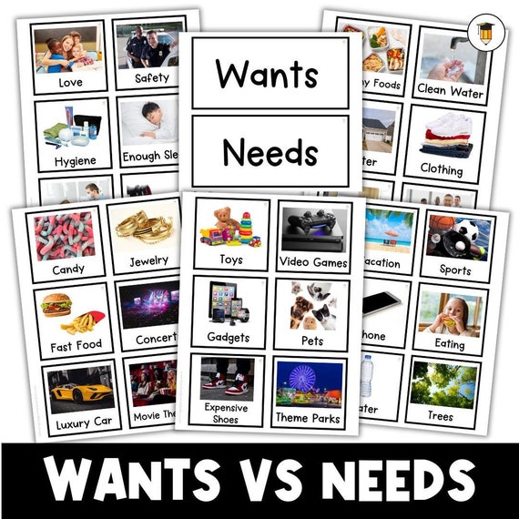 WANTS vs. NEEDS SORTING | Financial Literacy for Kids | Money | Infographic | Learn about money | Money Curriculum | Teen | Special Needs |