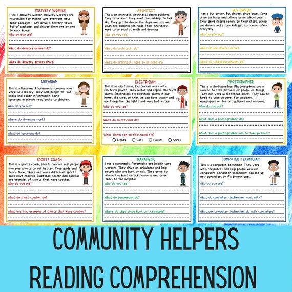 community helpers jobs reading comprehension reading and etsy