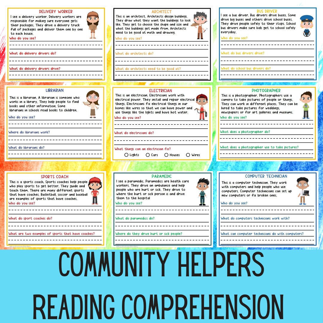 community helpers jobs reading comprehension reading and etsy australia
