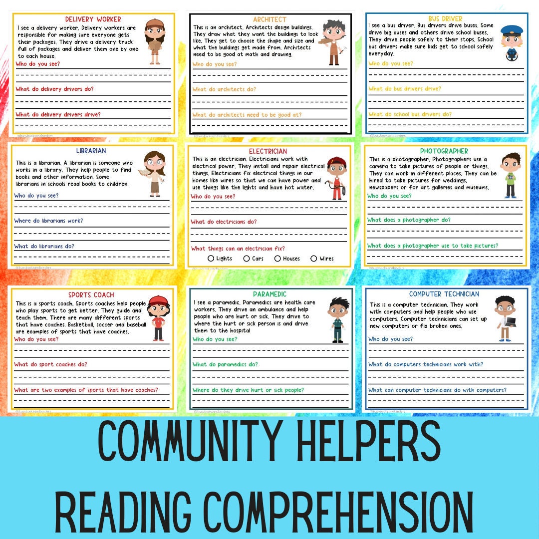 community helpers jobs reading comprehension reading and etsy australia