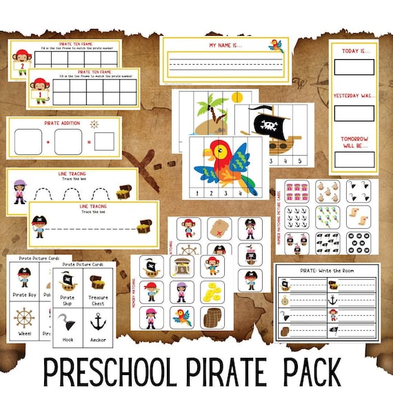 Preschool Pirate Activities | Busy Book | Pirate Printable | Math | Matching Games | Indoor Scavenger Hunt | Number Puzzles | Worksheets