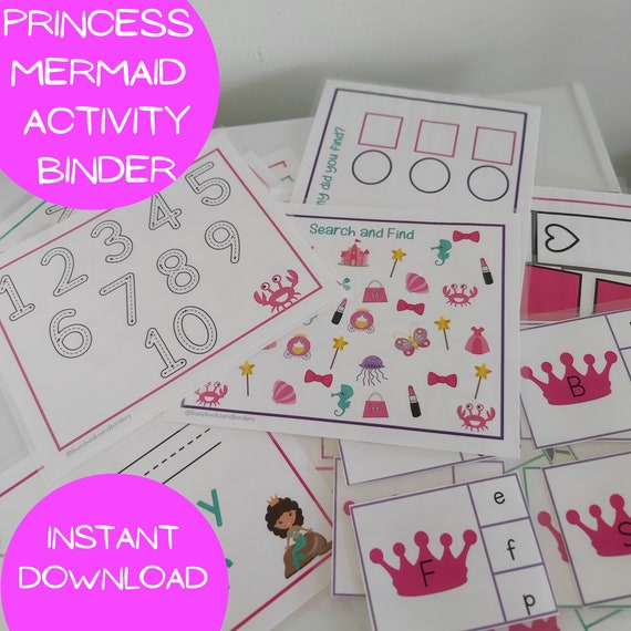 Mermaid Princess Activities | Princess Busy Book | Gifts for Girls | Homeschool | Preschool Numbers | Alphabet | Matching |Instant Download