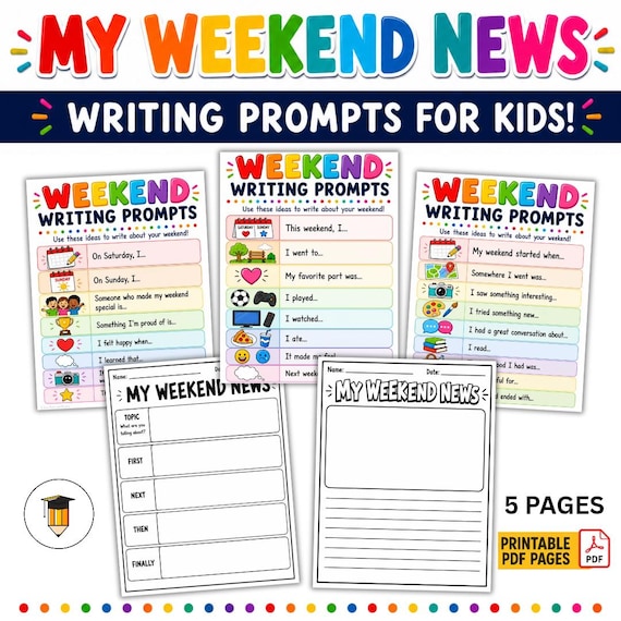 My Weekend News Writing Prompts for Kids Printable | Kindergarten & Grade 1 Writing Activities | Weekend News Template | Graphic Organizer